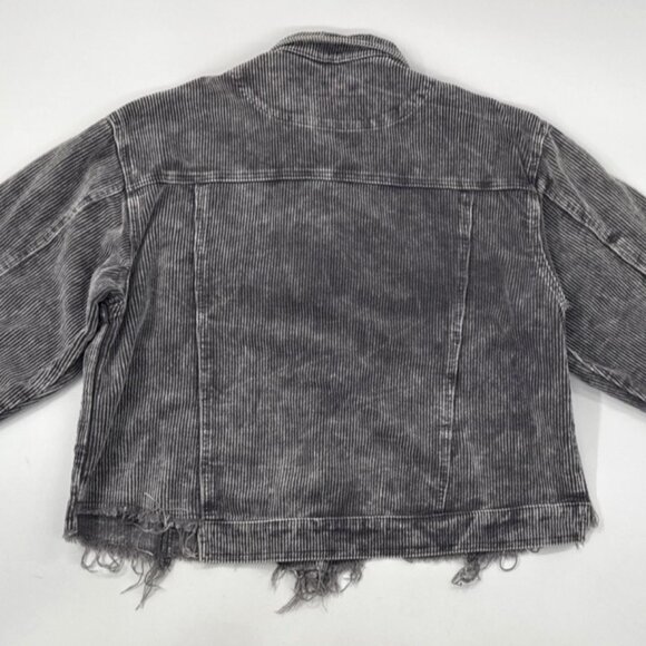 POL Distressed Corduroy Jacket Womens Large Gray Raw Frayed Oversized Crop Indie - Picture 2 of 15